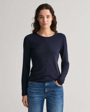 Gant Lightweight Long Sleeve Women's T-Shirt Evening Blue | XLKYR-5819