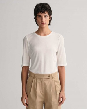 Gant Lightweight Women's T-Shirt Beige White | BKCDQ-8405