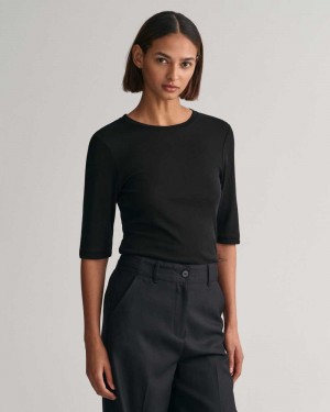 Gant Lightweight Women's T-Shirt Black | ZCULM-9312