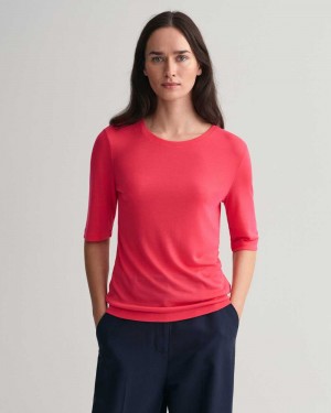 Gant Lightweight Women's T-Shirt Magenta Pink | SPQON-1573