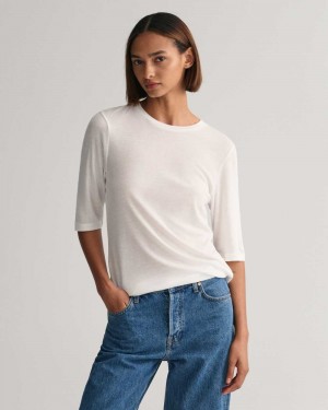 Gant Lightweight Women's T-Shirt White | CEQLG-5907