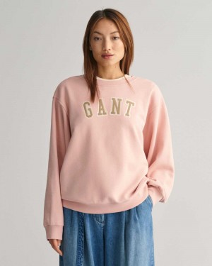 Gant Logo Crew Neck Women's Sweatshirts Dusty Rose | WBAYO-7681