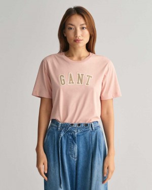 Gant Logo Crew Neck Women's T-Shirt Dusty Rose | VDZMS-1359