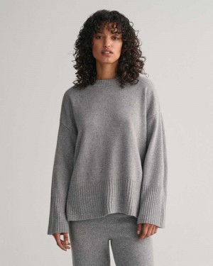 Gant Lounge Crew Neck Women's Sweater Grey Melange | ASFVN-5628