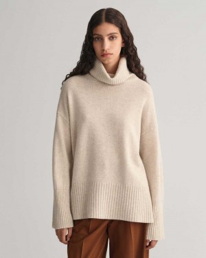 Gant Lounge Rollneck Women's Sweater Beige | MSGON-0347