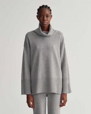 Gant Lounge Rollneck Women's Sweater Grey Melange | DVRZB-7965