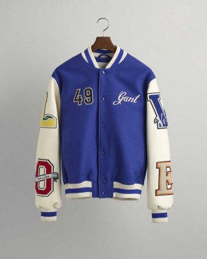 Gant Love Varsity Men's Jackets College Blue | LWXUJ-0819