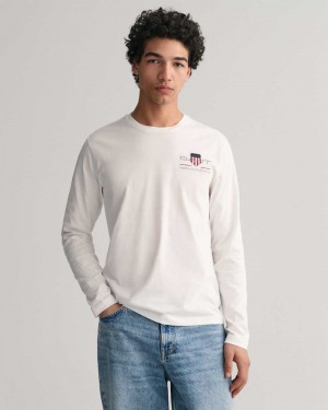 Gant Medium Archive Shield Long Sleeve Men's T-Shirt White | JNBMI-8570