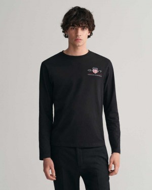 Gant Medium Archive Shield Long Sleeve Men's T-Shirt Black | FTUIO-3750