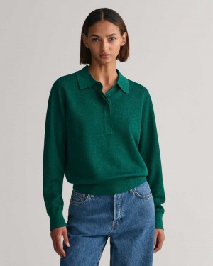 Gant Metallic Polo Women's Sweater Lavish Green | GUEZJ-6534