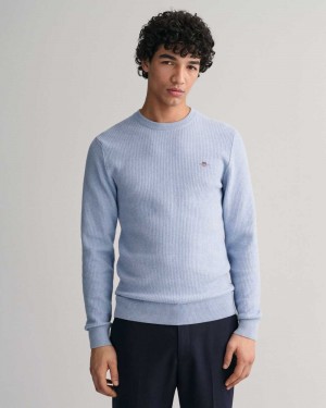 Gant Micro Cotton Textured Crew Neck Men's Sweater Lake Blue Mel | GUSHC-8172