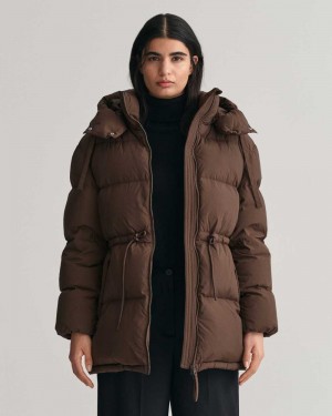 Gant Mid Length Down Women's Jackets Rich Brown | YKUXH-4693