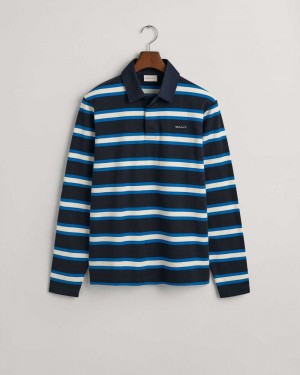 Gant Multi Stripe Rugger Men's Shirts Evening Blue | BORYU-4756