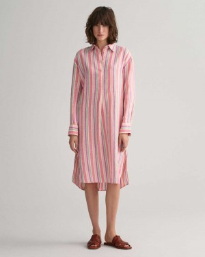 Gant Multi Striped Linen Shirt Women's Dress Multicolor | FOGMT-0671