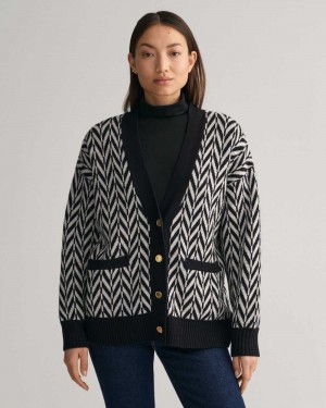 Gant Multicolored Herringbone Women's Cardigan Ebony Black | ZRDVG-4971