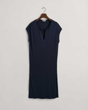 Gant Neck Detail Sleeveless Women's Dress Evening Blue | TOKAQ-3472