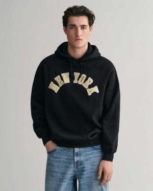 Gant New York Men's Hoodie Black | MIXYT-8396