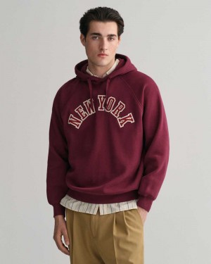 Gant New York Men's Hoodie Wine Red | IJCME-4367