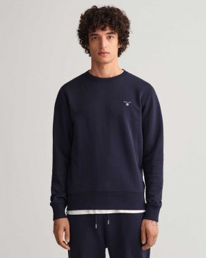 Gant Original Crew Neck Men's Sweatshirts Evening Blue | ZUDCH-3017