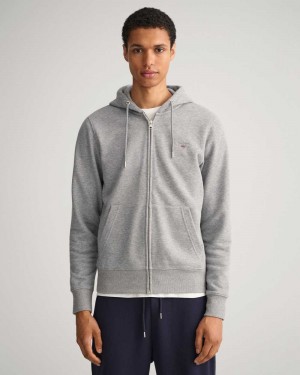 Gant Original Full-Zip Men's Hoodie Grey Melange | HKDNJ-9471