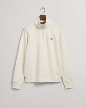 Gant Original Half-Zip Men's Sweatshirts Beige White | WCNUB-5823