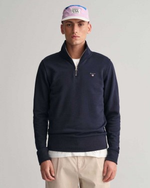 Gant Original Half-Zip Men's Sweatshirts Evening Blue | FYJHA-9352