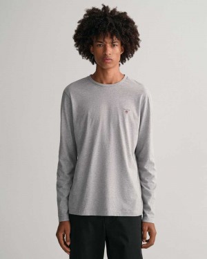 Gant Original Long Sleeve Men's T-Shirt Grey Melange | IFTXJ-9450