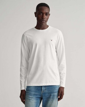 Gant Original Long Sleeve Men's T-Shirt White | IAKRH-5403