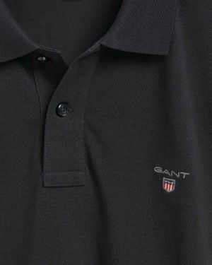 Gant Original Long Sleeve Piqué Men's Polo Shirt Black | JBAFH-8796