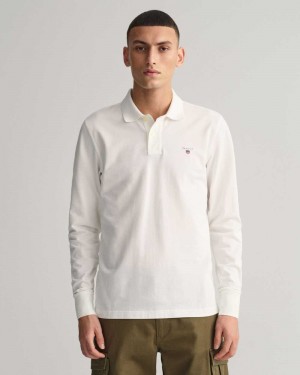 Gant Original Long Sleeve Piqué Men's Polo Shirt White | FUCWE-1482