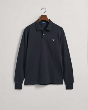 Gant Original Long Sleeve Piqué Men's Polo Shirt Evening Blue | VBKEG-3196