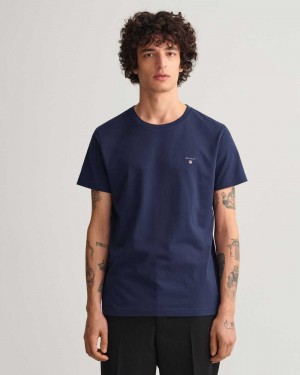 Gant Original Men's T-Shirt Evening Blue | BUZHY-7621