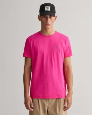 Gant Original Men's T-Shirt Hyper Pink | TVPDW-9840