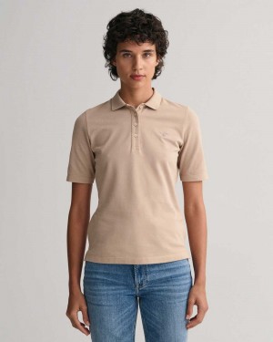 Gant Original Mid Sleeve Piqué Women's Polo Shirt Dry Sand | TXLMD-6283