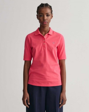 Gant Original Mid Sleeve Piqué Women's Polo Shirt Magenta Pink | OPEBZ-7035