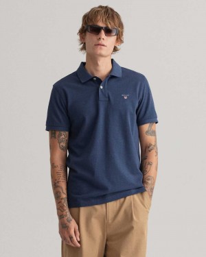 Gant Original Piqué Men's Polo Shirt Marine Melange | VCYZT-0432