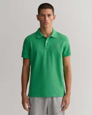 Gant Original Regular Fit Piqué Men's Polo Shirt Mid Green | HQFXM-2417