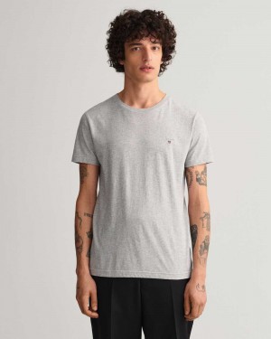 Gant Original Slim Fit Men's T-Shirt Light Grey Melange | DQLYO-7235