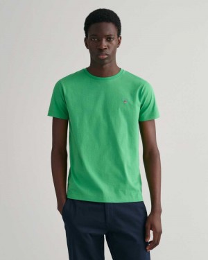 Gant Original Slim Fit Men's T-Shirt Mid Green | FOCXK-7659