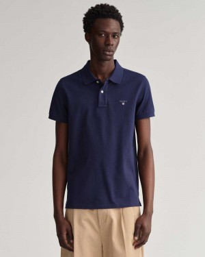 Gant Original Slim Fit Piqué Men's Polo Shirt Evening Blue | RPDUL-0547