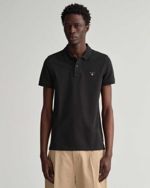 Gant Original Slim Fit Piqué Men's Polo Shirt Black | DEUIF-2763