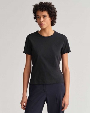 Gant Original Women's T-Shirt Black | XMUSK-8935