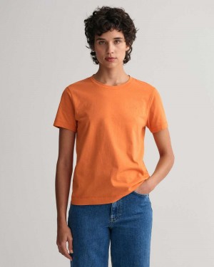 Gant Original Women's T-Shirt Pumpkin Orange | RJUNH-4687