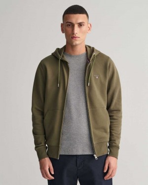 Gant Original Zip Men's Hoodie Racing Green | OMZFH-7103