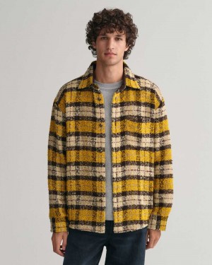 Gant Oversized Bouclé Checked Men's Shirts Sunflower Yellow | QCJIH-5968