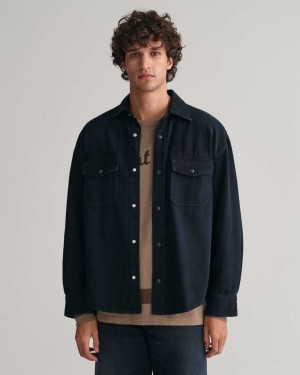 Gant Oversized Denim Men's Shirts Black Worn In | VYQIL-9421