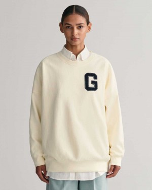 Gant Oversized G Crew Neck Women's Sweatshirts Cream | RVZTS-6928