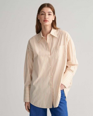 Gant Oversized High Cuffs Striped Poplin Women's Shirts Linen | WTRXP-6520