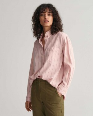 Gant Oversized Luxury Striped Oxford Women's Shirts Faded Pink | ZDSPU-0561