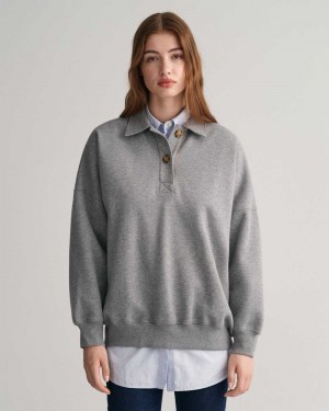 Gant Oversized Rugger Women's Shirts Grey Melange | ELTNH-0173